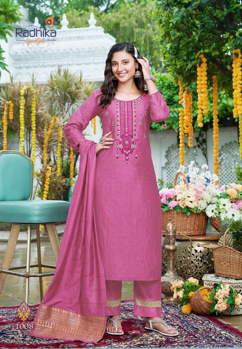 Radhika Lifestyle Sabhyata Vol 1 Chanderi With Fancy Work Stylish Designer Festive Wear Casual Look Kurti
