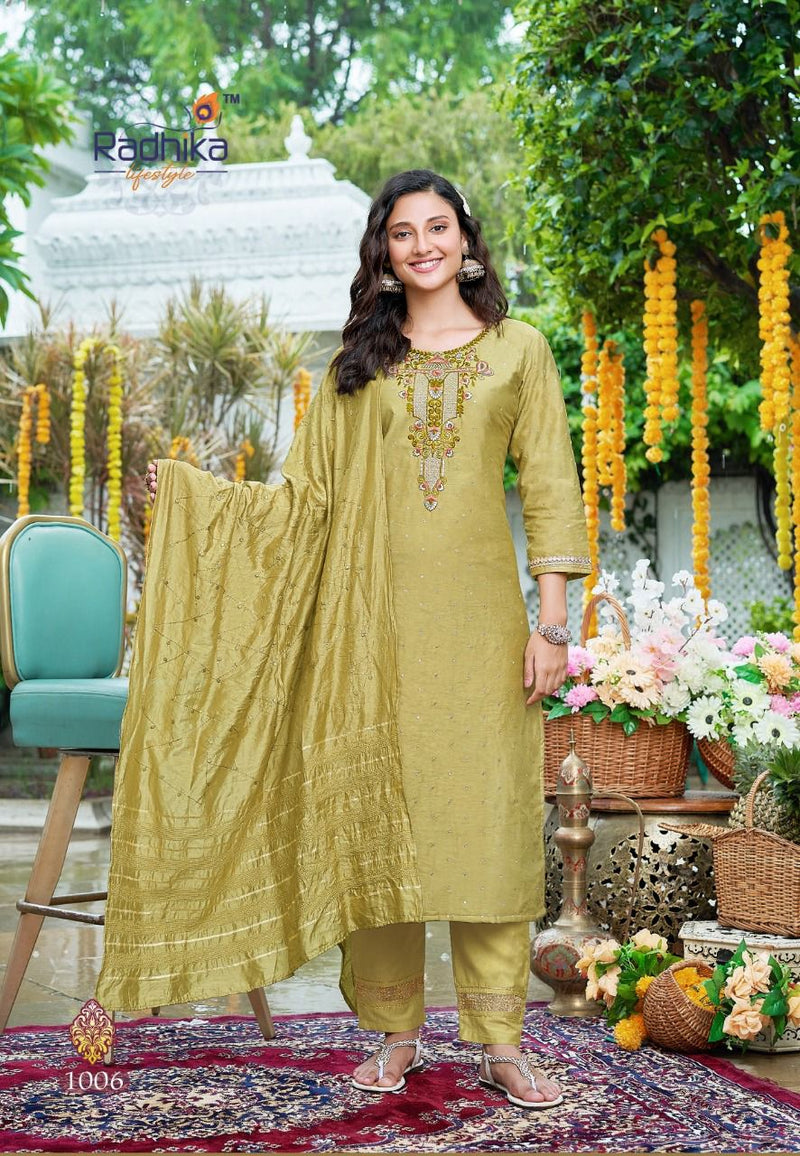 Radhika Lifestyle Sabhyata Vol 1 Chanderi With Fancy Work Stylish Designer Festive Wear Casual Look Kurti
