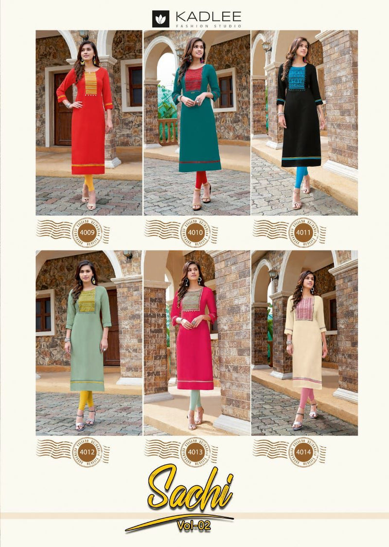 Kadlee Fashion Sachi Vol 2 Rayon Stylish Kurtis With Hand Work & Embroidery