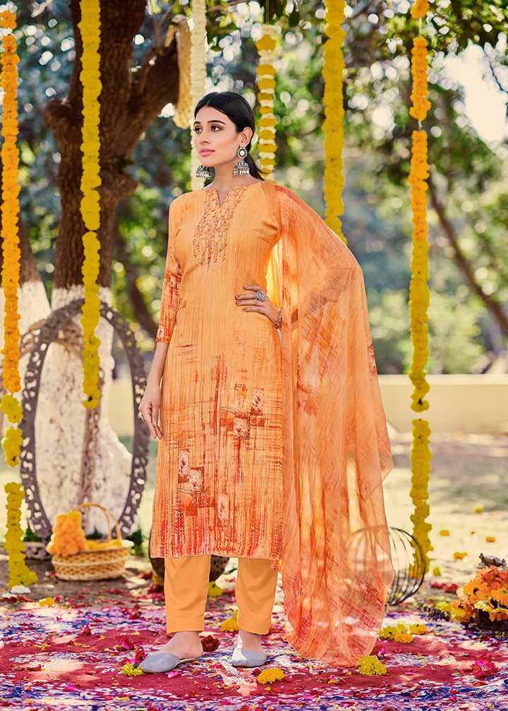 Levisha Saffron Jam Cotton Exclusive Printed Festive Wear Salwar Suits