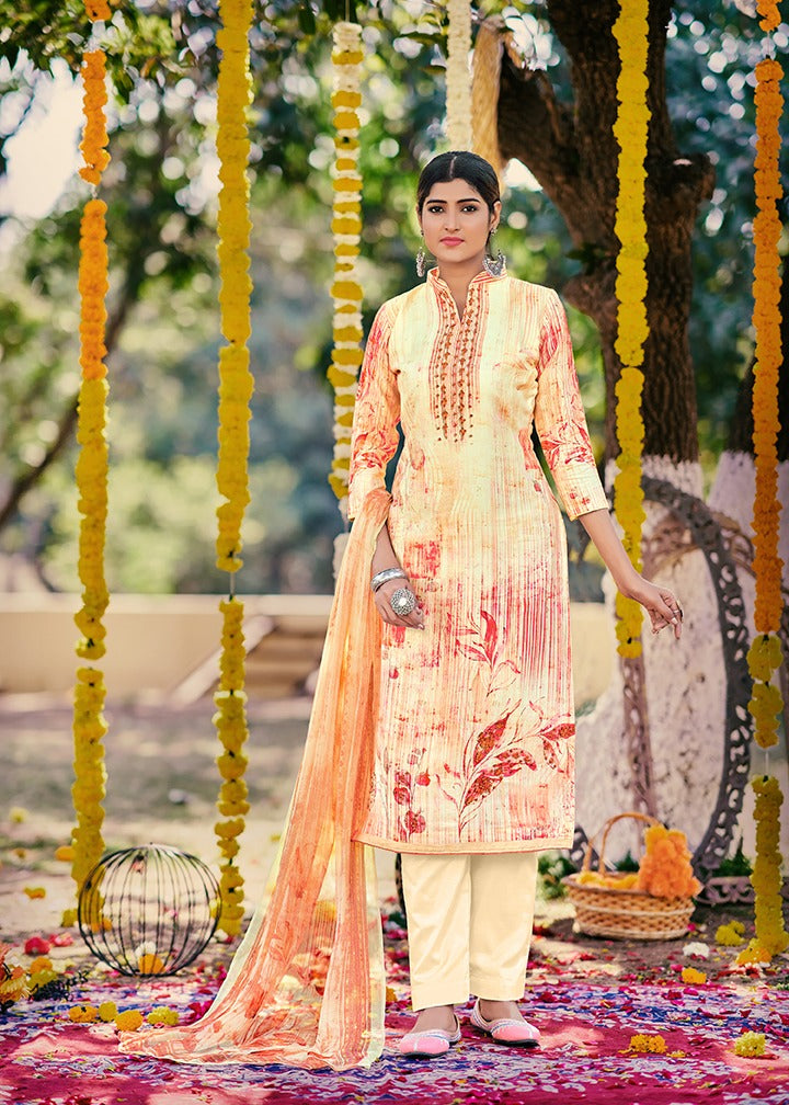 Levisha Saffron Jam Cotton Exclusive Printed Festive Wear Salwar Suits