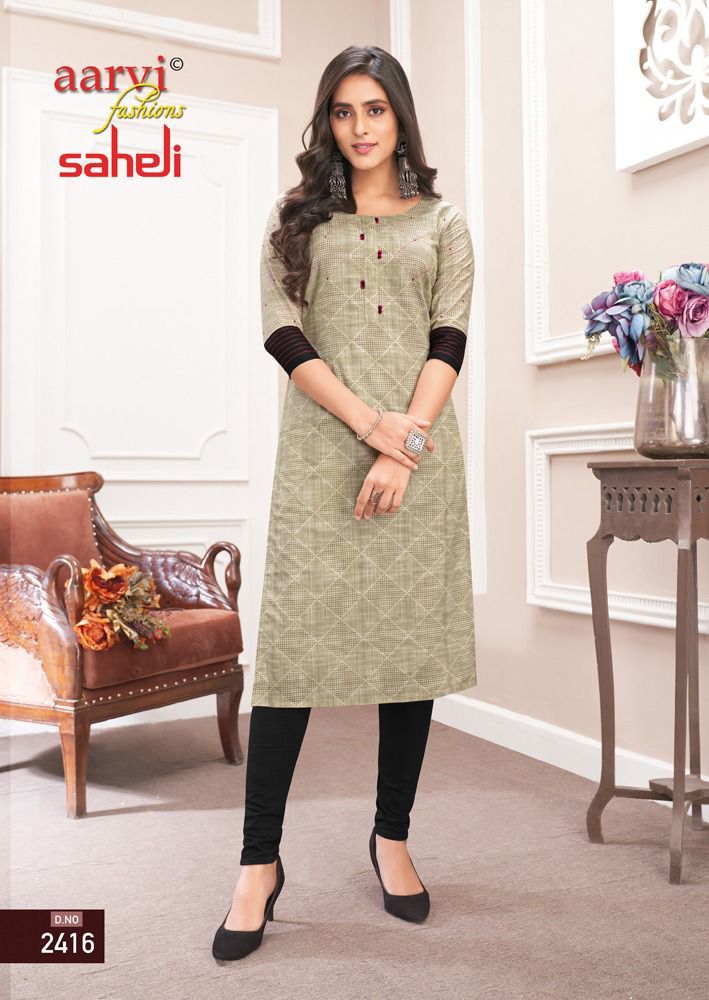 Aarvi Fashion Saheli Vol 14 Pure Cotton With Heavy Printed Work Stylish Designer Casual Look Kurti