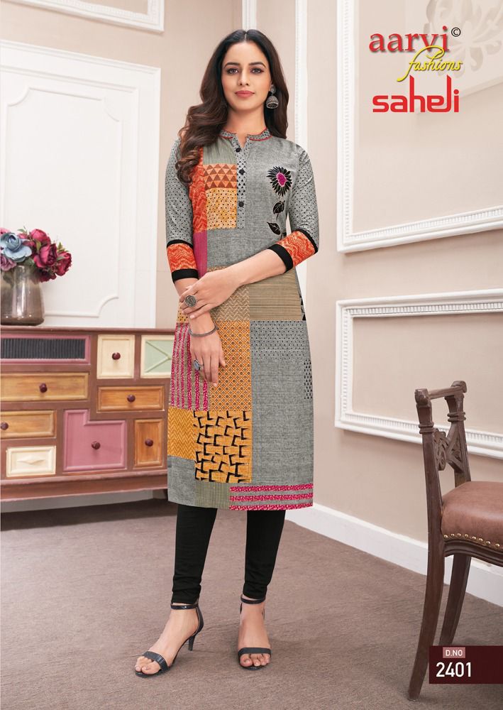 Aarvi Fashion Saheli Vol 14 Pure Cotton With Heavy Printed Work Stylish Designer Casual Look Kurti