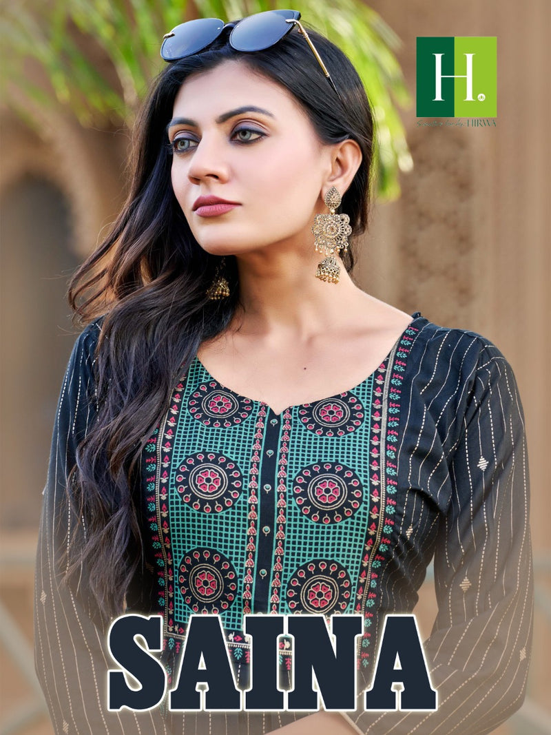 Hirwa Saina Rayon With Heavy Embroidery Work Stylish Designer Casual Look Fancy Kurti
