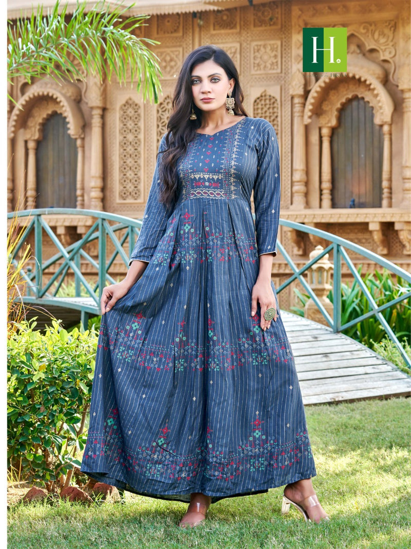 Hirwa Saina Rayon With Heavy Embroidery Work Stylish Designer Casual Look Fancy Kurti