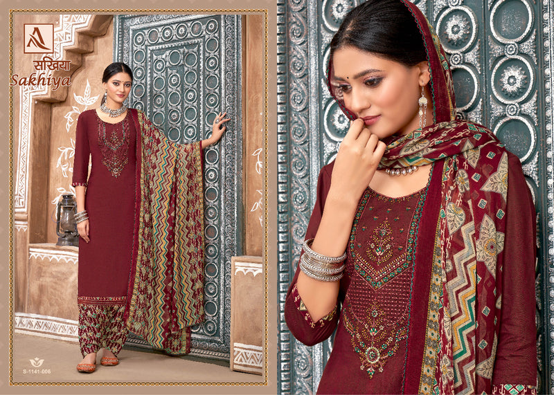 Alok Suit Sakhiya Viscose Rayon Printed With Heavy Embroidery Work Stylish Designer Casual Wear Salwar Kameez