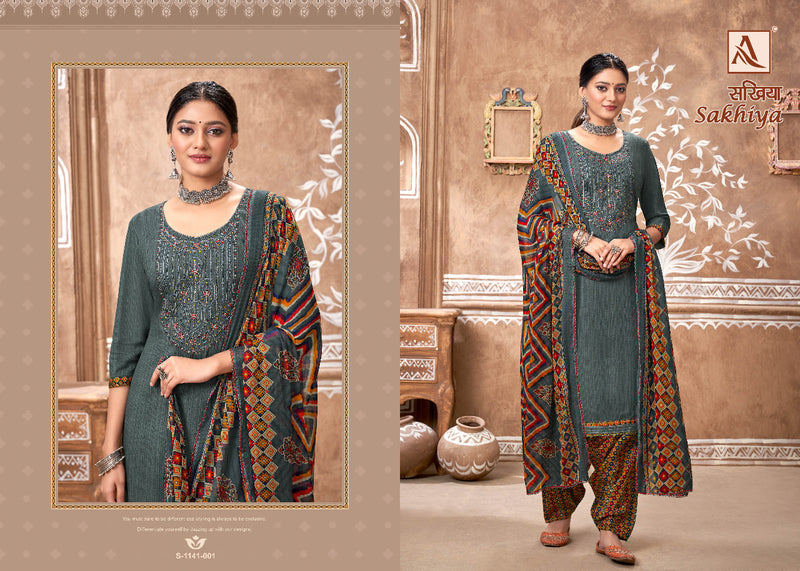 Alok Suit Sakhiya Viscose Rayon Printed With Heavy Embroidery Work Stylish Designer Casual Wear Salwar Kameez