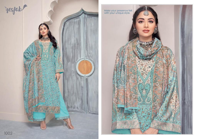 Yesfab Samaa Satin Digital Printed Pakistani Style Party  Wear Salwar Suits