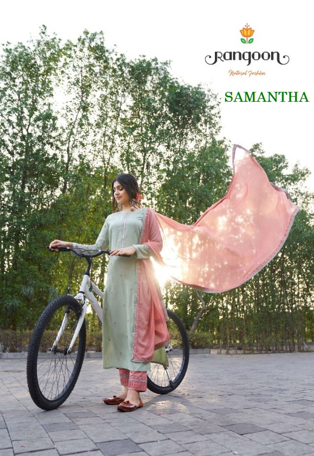 Rangoon Samantha Silk With Heavy Embroidery Work stylish Designer Festive Wear Casual Look Kurti