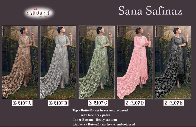 Zarqash Sana Safinaz Butterfly Net Heavy Embroidered Pakistani Style Wedding Wear Salwar Suits