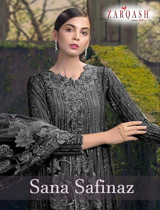 Zarqash Sana Safinaz Butterfly Net Heavy Embroidered Pakistani Style Wedding Wear Salwar Suits