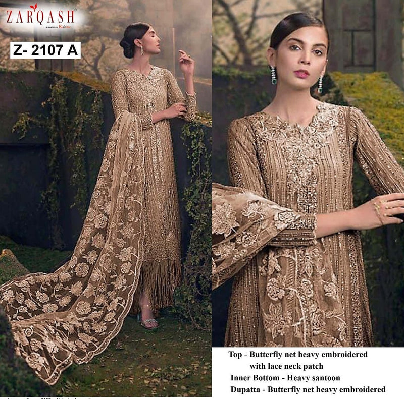 Zarqash Sana Safinaz Butterfly Net Heavy Embroidered Pakistani Style Wedding Wear Salwar Suits