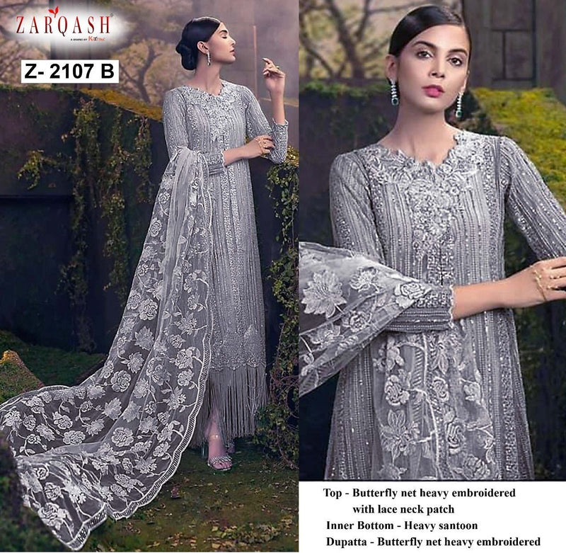 Zarqash Sana Safinaz Butterfly Net Heavy Embroidered Pakistani Style Wedding Wear Salwar Suits