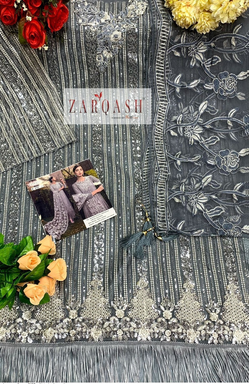 Zarqash Sana Safinaz Butterfly Net Heavy Embroidered Pakistani Style Wedding Wear Salwar Suits