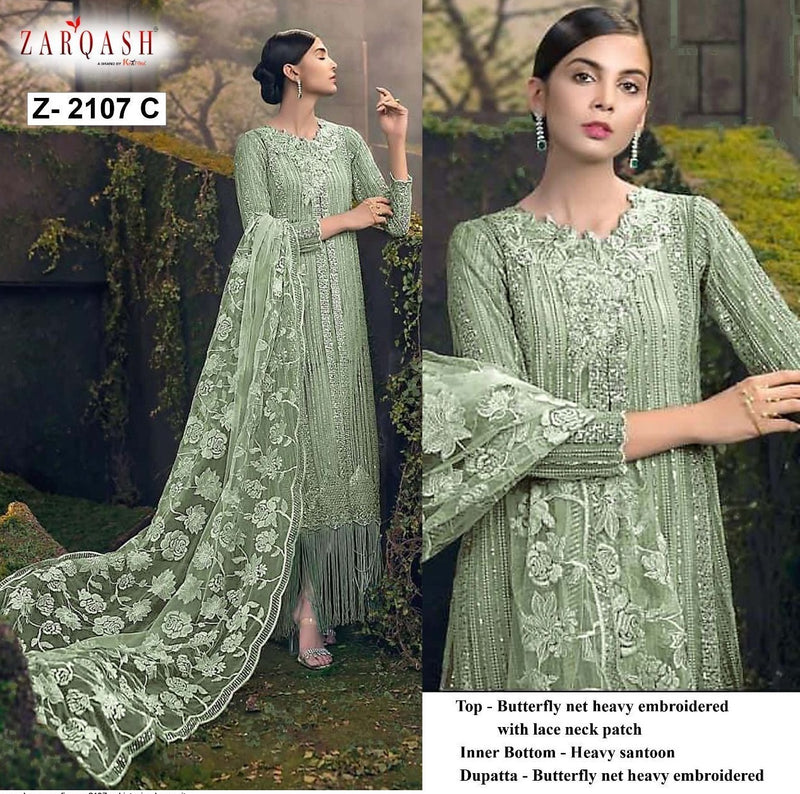 Zarqash Sana Safinaz Butterfly Net Heavy Embroidered Pakistani Style Wedding Wear Salwar Suits