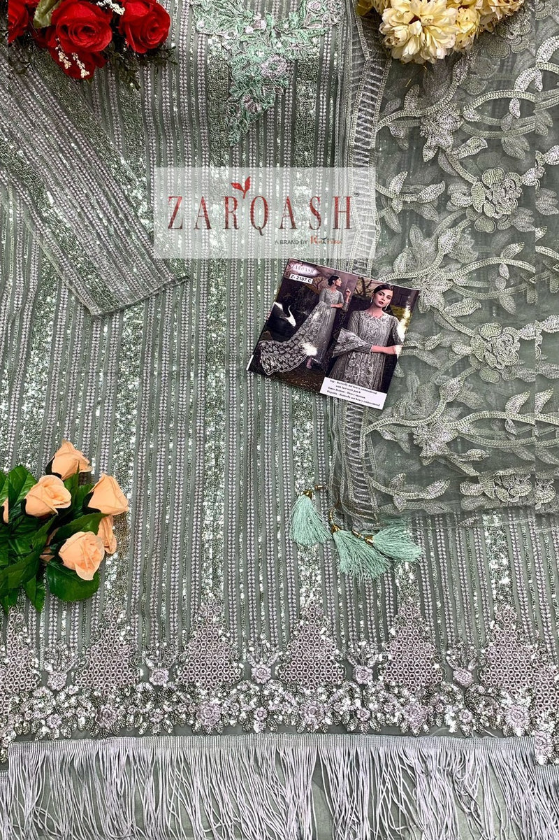 Zarqash Sana Safinaz Butterfly Net Heavy Embroidered Pakistani Style Wedding Wear Salwar Suits