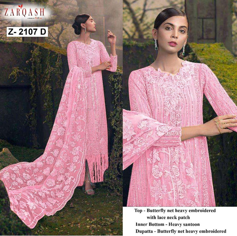 Zarqash Sana Safinaz Butterfly Net Heavy Embroidered Pakistani Style Wedding Wear Salwar Suits