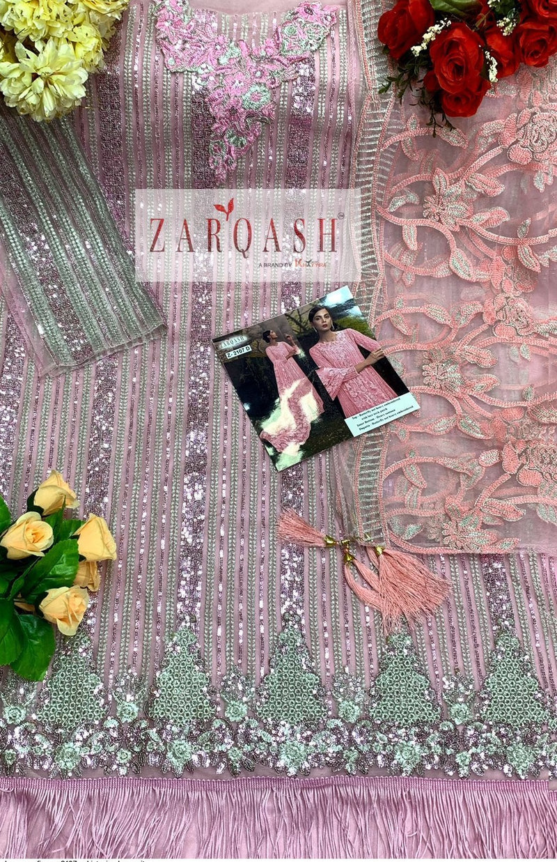 Zarqash Sana Safinaz Butterfly Net Heavy Embroidered Pakistani Style Wedding Wear Salwar Suits