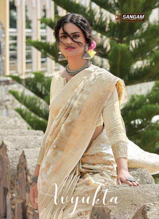 Sangam Prints Avyukta Linen Weaving Work Fancy Saree