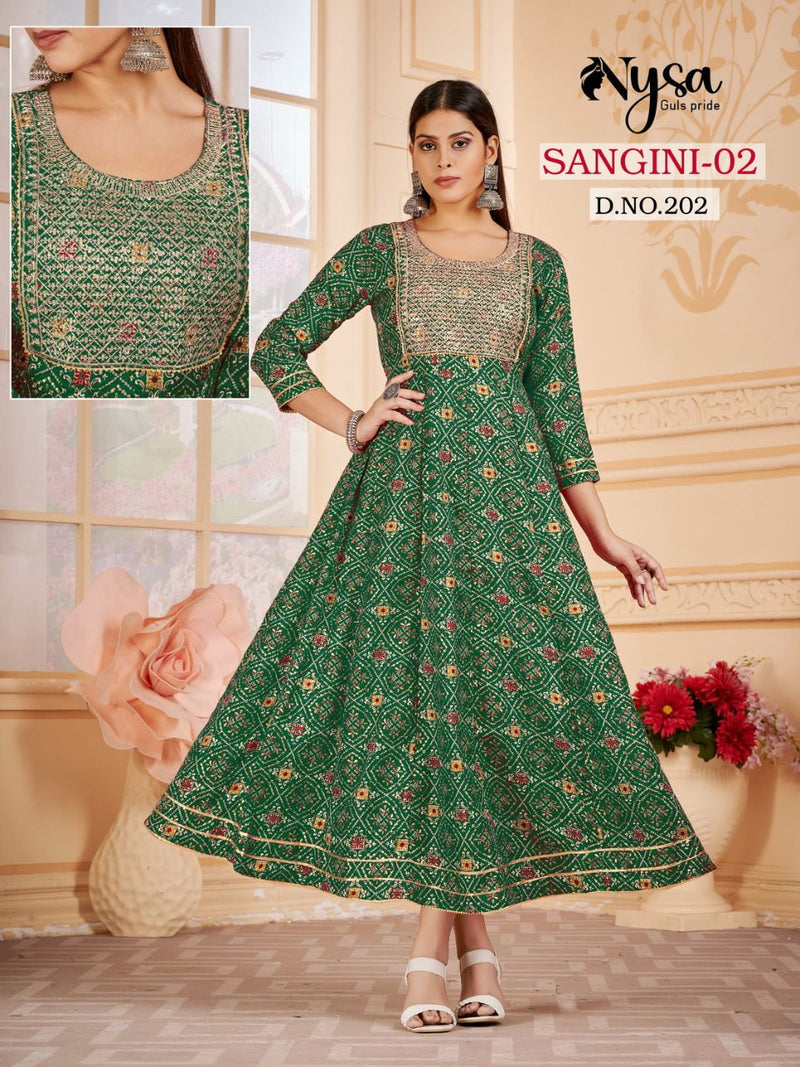 Nysa Sangini Vol 2 Fancy With Foil Printed Work Stylish Designer Casual Wear Fancy Kurti