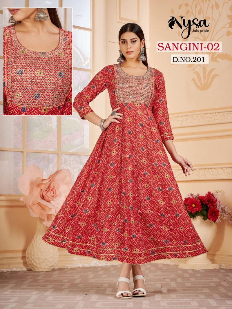 Nysa Sangini Vol 2 Fancy With Foil Printed Work Stylish Designer Casual Wear Fancy Kurti