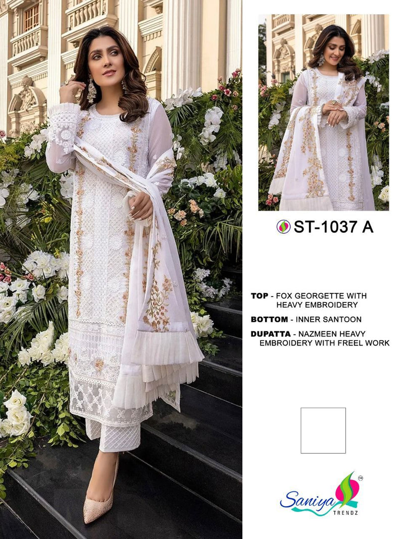 Saniya Trendz D No 1037 Fox Georgette Designer Pakistani Style  Party Wear Salwar Suits
