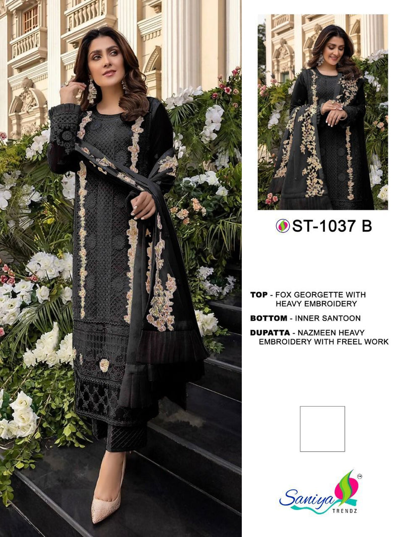 Saniya Trendz D No 1037 Fox Georgette Designer Pakistani Style  Party Wear Salwar Suits