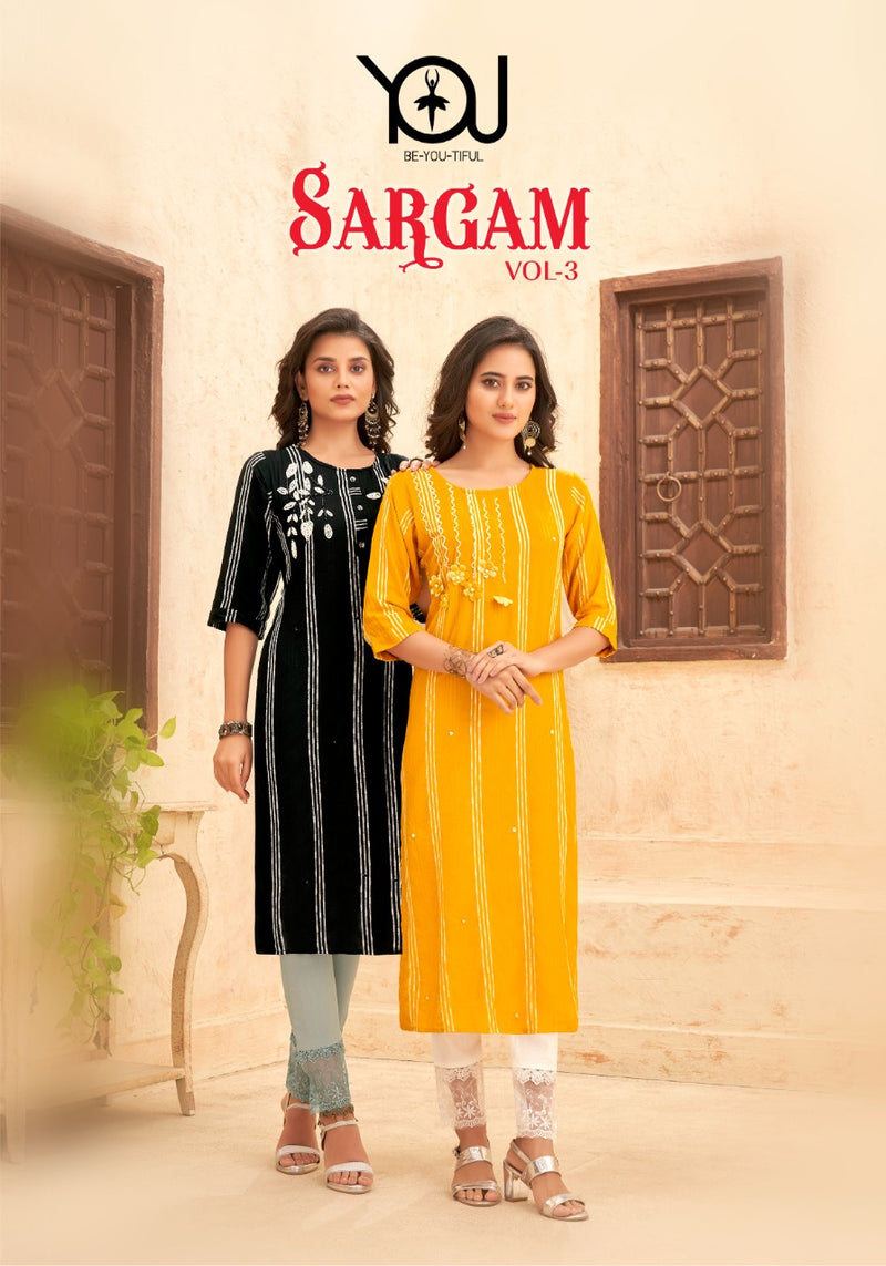 Wanna Sargam Vol 3 Rayon Stripes Fancy Festive Wear Kurtis With Bottom