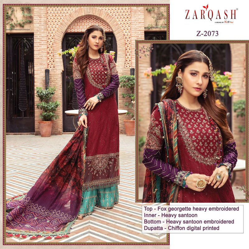 Zarqash Sateen Maria B Fox Georgette Heavy Embroidered Sharara Salwar Suits