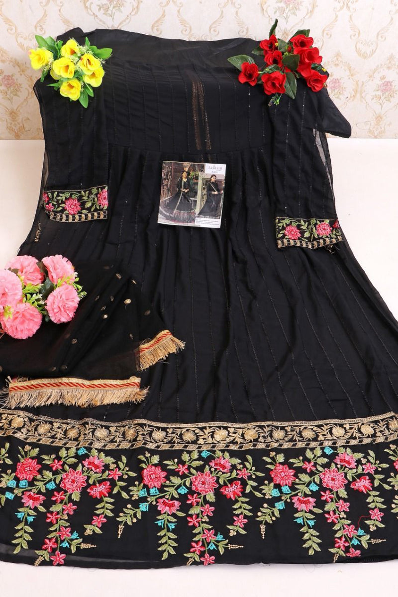 Zarqash Sateen Maria B Fox Georgette Heavy Embroidered Sharara Salwar Suits
