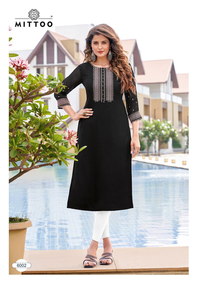 Mittoo Dno 6001 To 6004 Georgette With Embroidery Work Stylish Designer Fancy Party wear Kurti