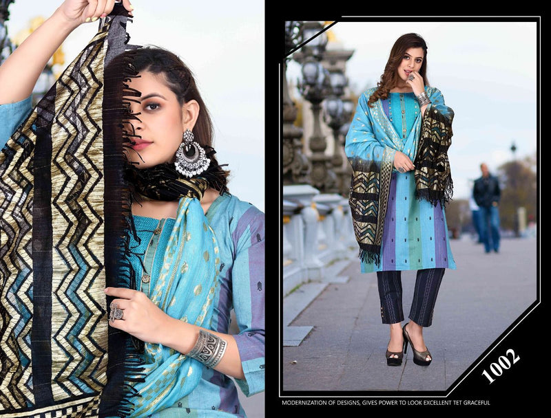 Riyaa Designer Savriiyaa Vol 1 Cotton Fancy Party Wear Kurtis With Bottom & Dupatta