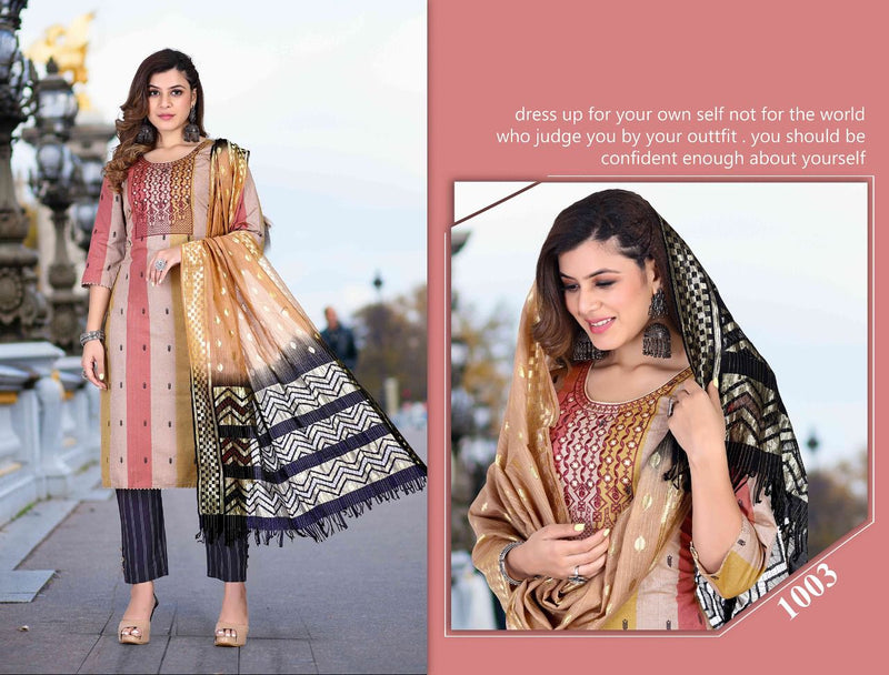 Riyaa Designer Savriiyaa Vol 1 Cotton Fancy Party Wear Kurtis With Bottom & Dupatta