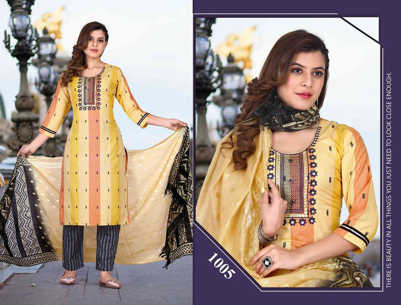 Riyaa Designer Savriiyaa Vol 1 Cotton Fancy Party Wear Kurtis With Bottom & Dupatta