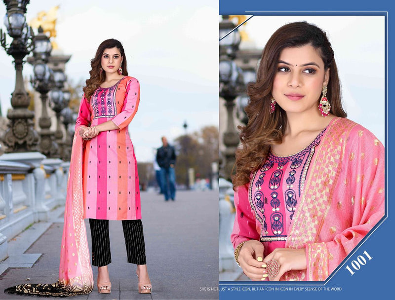 Riyaa Designer Savriiyaa Vol 1 Cotton Fancy Party Wear Kurtis With Bottom & Dupatta