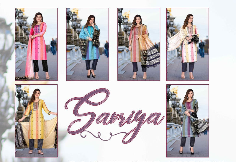 Riyaa Designer Savriiyaa Vol 1 Cotton Fancy Party Wear Kurtis With Bottom & Dupatta