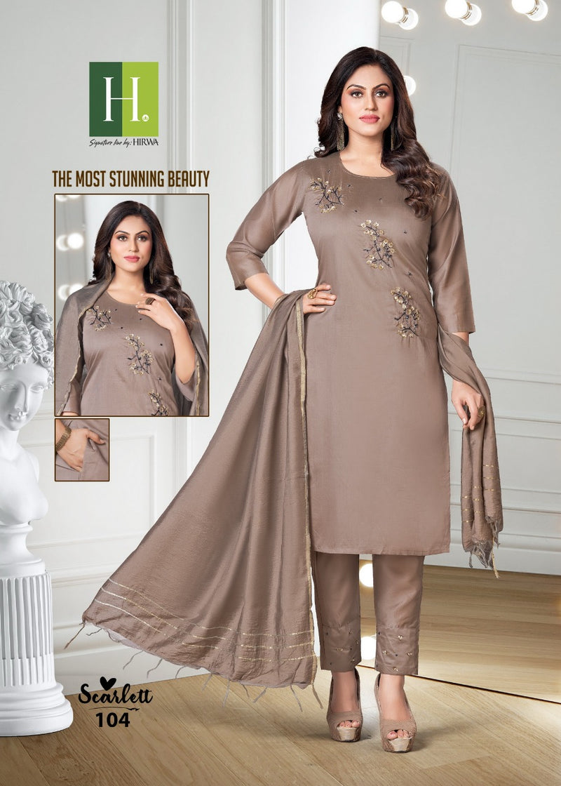 Hirwa Scarlett Silk With Handwork Party Wear Kurtis With Bottom & Dupatta