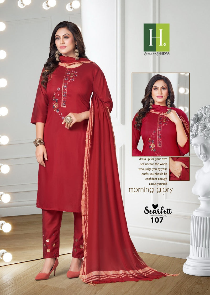 Hirwa Scarlett Silk With Handwork Party Wear Kurtis With Bottom & Dupatta