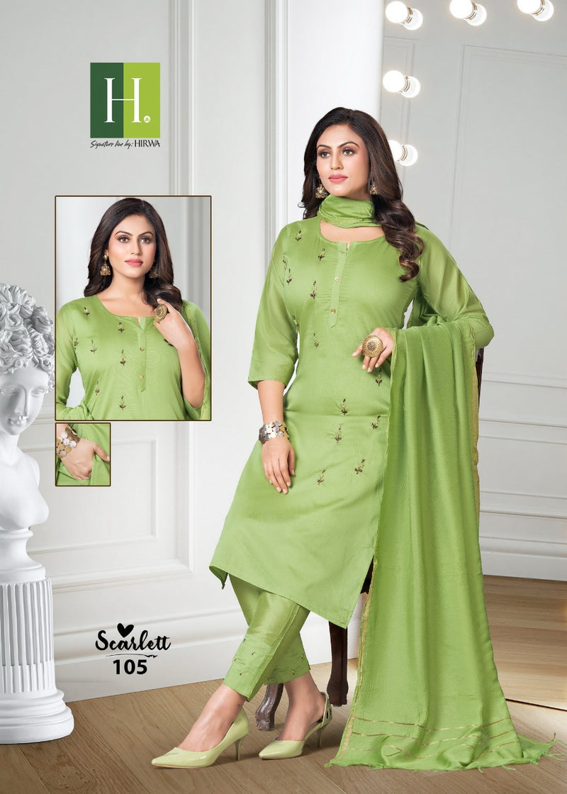 Hirwa Scarlett Silk With Handwork Party Wear Kurtis With Bottom & Dupatta