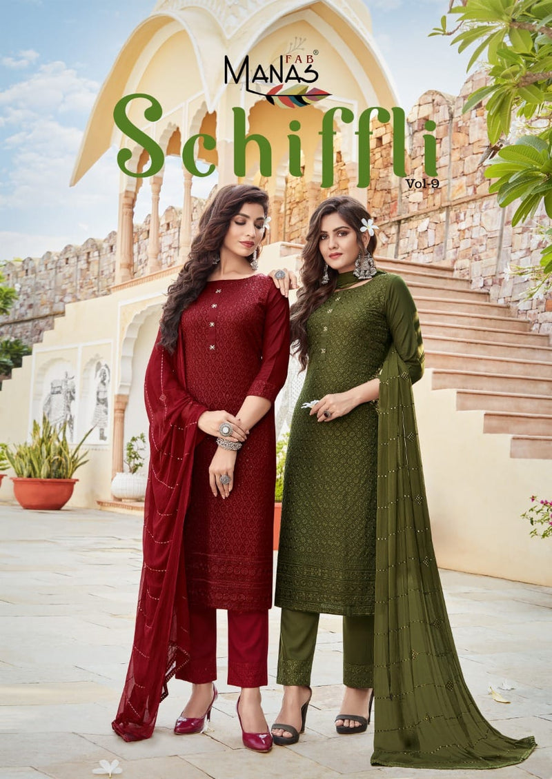 Manas Fab Schiffli Vol 9 Georgette With Heavy Embroidery Work Stylish Designer Festive Wear Kurti