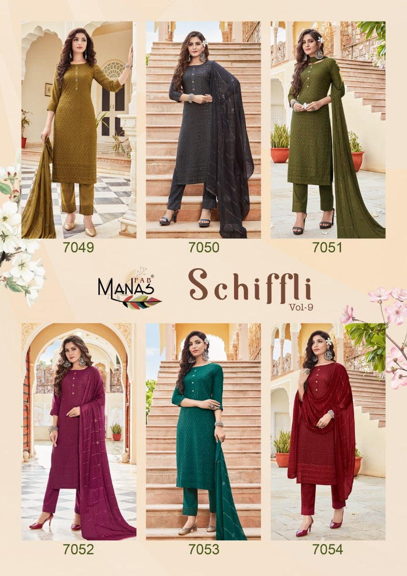 Manas Fab Schiffli Vol 9 Georgette With Heavy Embroidery Work Stylish Designer Festive Wear Kurti