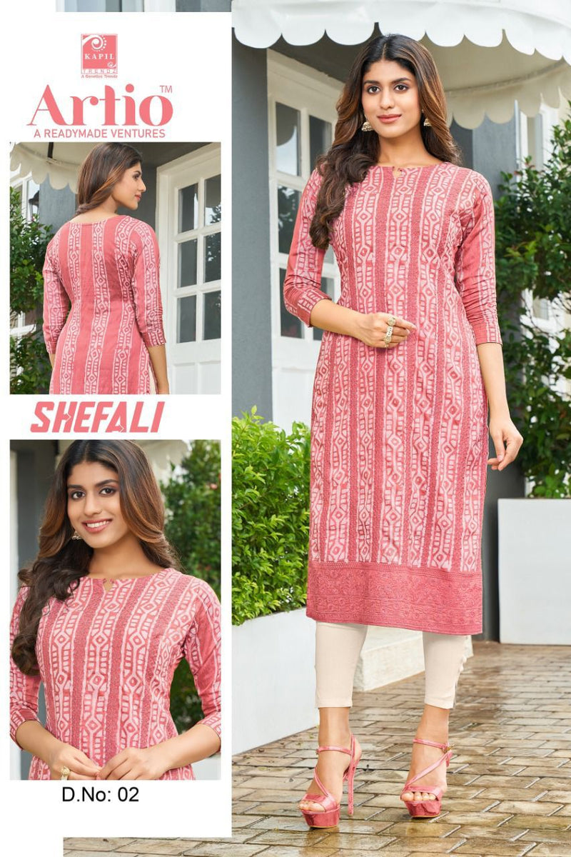 Kapil Trendz Shefali Chanderi With Batik Fancy Work Stylish Designer Casual Wear Fancy Kurti