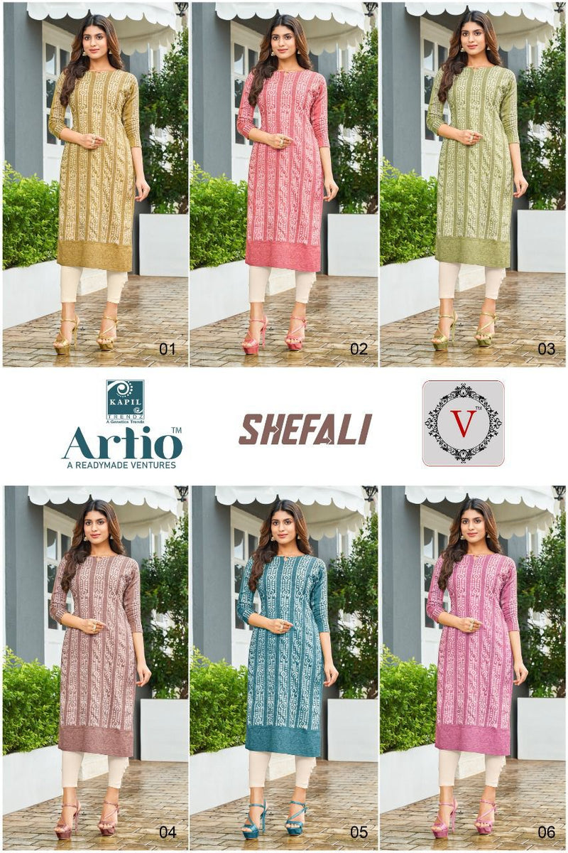 Kapil Trendz Shefali Chanderi With Batik Fancy Work Stylish Designer Casual Wear Fancy Kurti