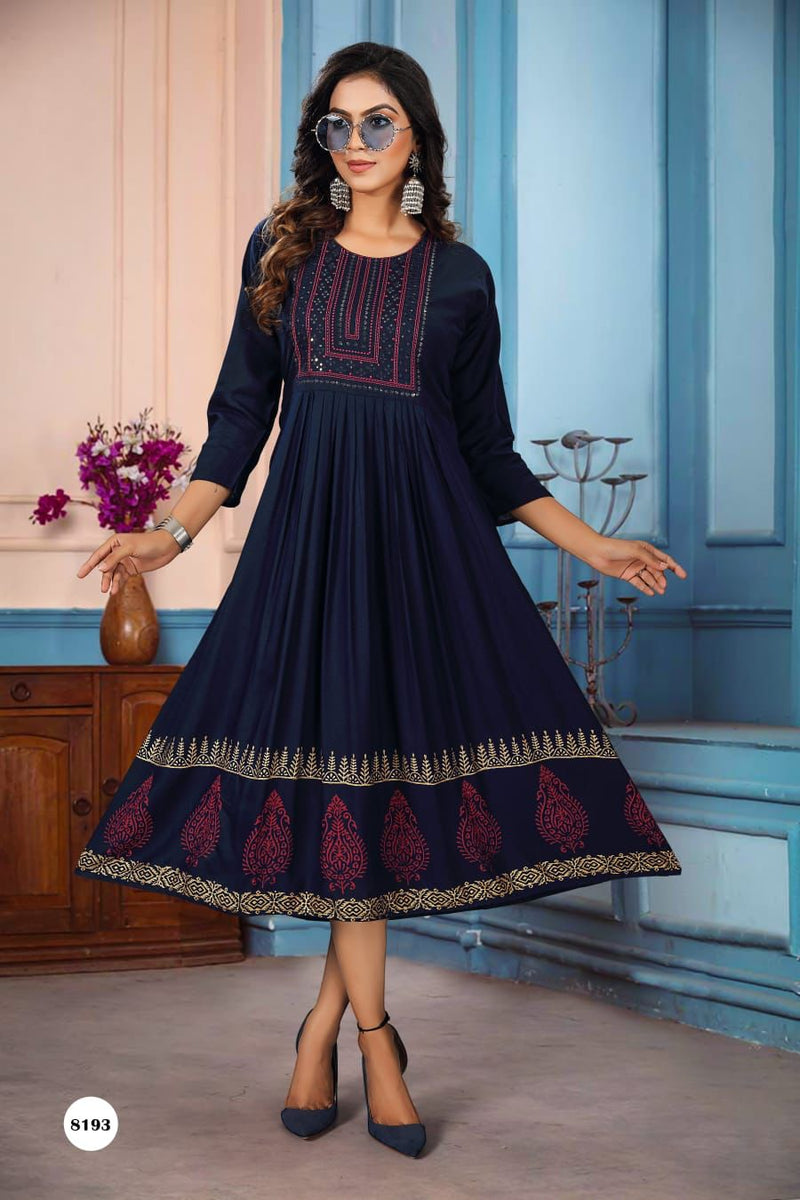 Golden Sejal Vol 1 Rayon Fancy Stylish Frock Style Party Wear Kurtis With Sequence Work