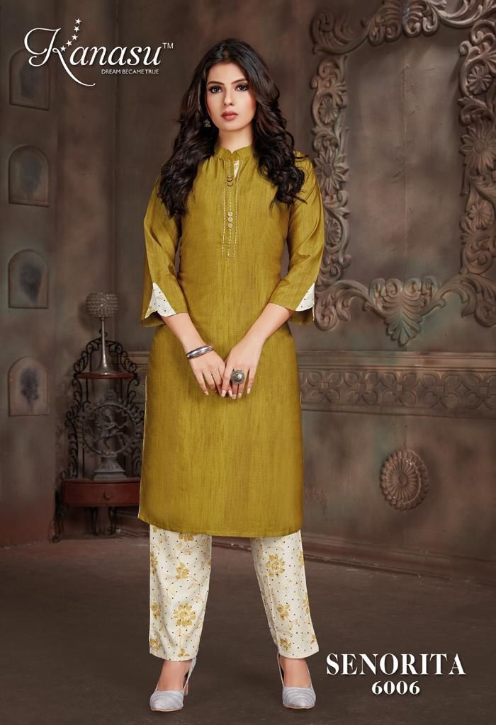 Kanasu Kurti Senorita Rayon Fancy Party Wear Kurtis With Bottom