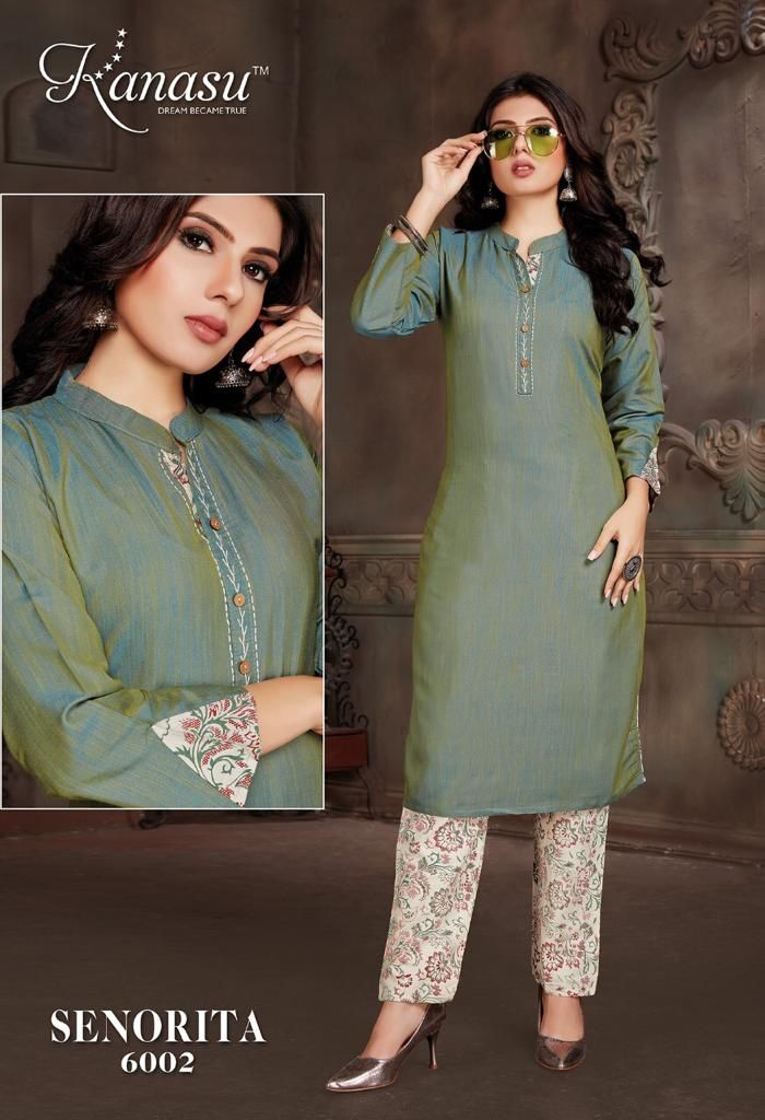 Kanasu Kurti Senorita Rayon Fancy Party Wear Kurtis With Bottom