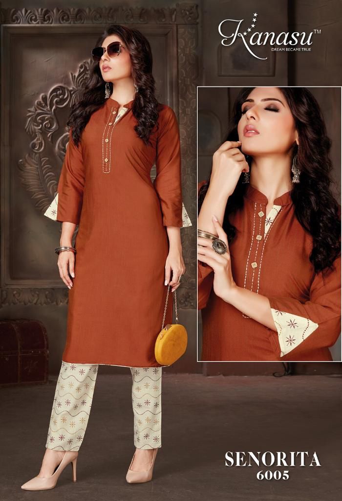 Kanasu Kurti Senorita Rayon Fancy Party Wear Kurtis With Bottom