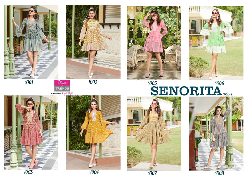 Diya trends Senorita Vol 1 Pure Cotton With Embroidery Work stylish Designer Party Wear Fancy Kurti
