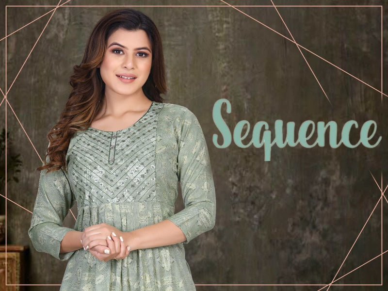 Beauty Queen Sequence Vol 1 Rayon Fancy Party Wear Kurtis With Naira Cut Patterns