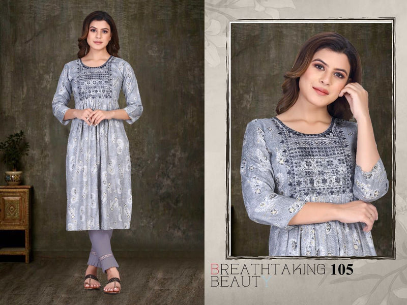 Beauty Queen Sequence Vol 1 Rayon Fancy Party Wear Kurtis With Naira Cut Patterns